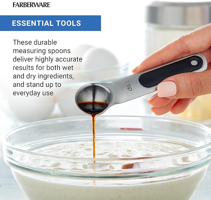 Farberware Professional Stainless SteelMeasuring Spoons Precision and Ease in Every Scoop, Features Magnetic Handles for Easy Storage, Dishwasher Safe