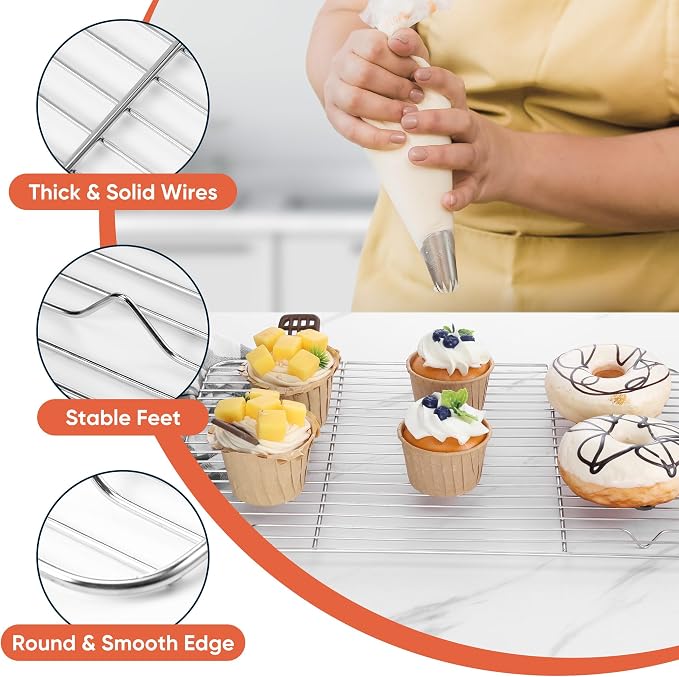 Homikit Stainless Steel Cooling Racks Set for Oven Cooking Baking, 4 PCS | Wire Baking Rack for Toaster Oven Roasting Bacon Cookies, Various Size Metal Racks Fit Sheet Pan, 8.7+9.7+11.6+15.2 Inch