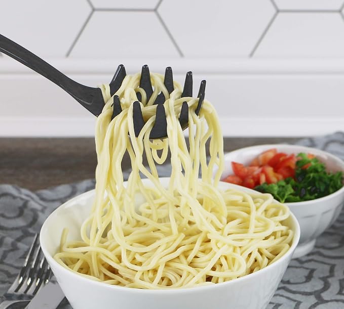 Spaghetti Spoon, Pasta Server, Fork with Ergonomic Handle, Heat Resistant, BPA Free,11.5 inch Melamine Utensil by Reston Lloyd, 6 piece set, Charcoal