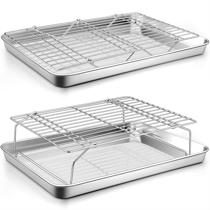 P&P CHEF 16 Inch Baking Sheet with Rack Set, Pans with Stackable Racks | 2 Baking Sheets + 2 Cooling Wire Racks, Dishwasher & Oven Safe, Non-toxic & Lasting Use, Fit for Regular Oven
