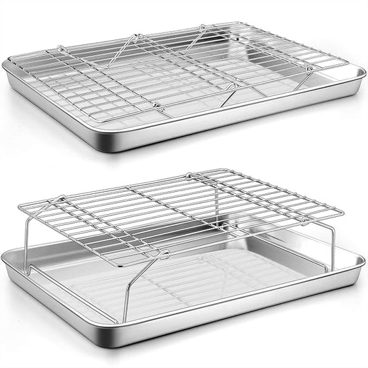 P&P CHEF 16 Inch Baking Sheet with Rack Set, Pans with Stackable Racks | 2 Baking Sheets + 2 Cooling Wire Racks, Dishwasher & Oven Safe, Non-toxic & Lasting Use, Fit for Regular Oven