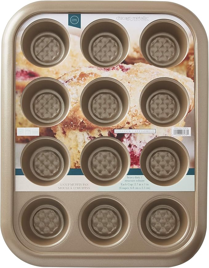 Chicago Metallic 5228794 Arch Textured Non-Stick 12-Cup Cupcake/Muffin Baking Pan, Champagne