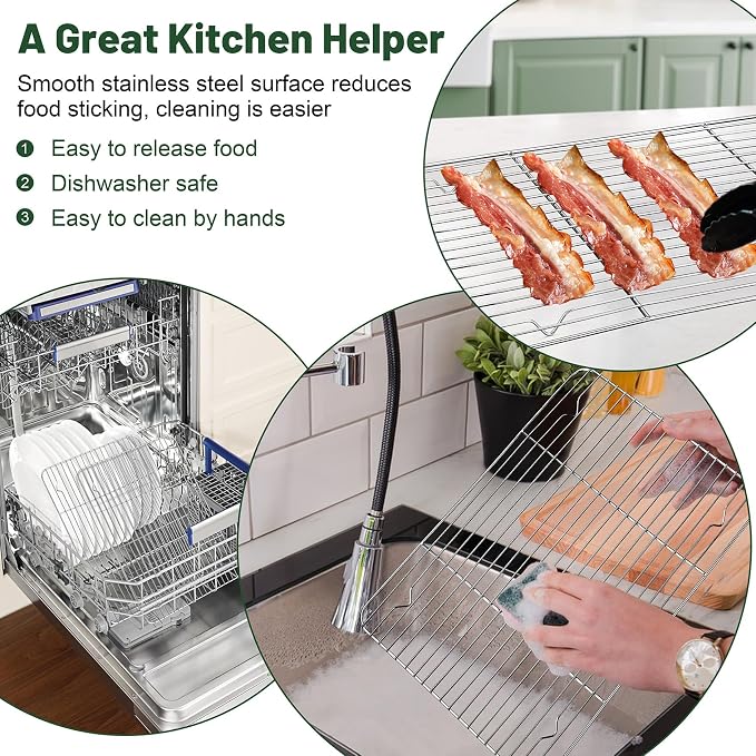 TeamFar Cooling Rack, 15.3” x 11.1” Stainless Steel Wire Baking Rack for Cooking Roasting Grilling, Fit for Oven Pan, Oven & Dishwasher Safe, Non-toxic & Heavy-Duty, 2PCS