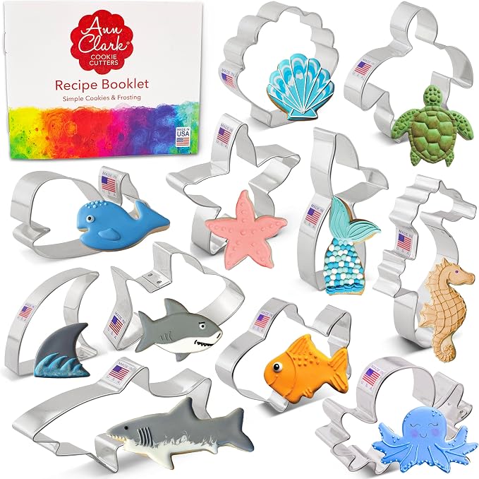 Ann Clark 11-Pc. Under The Sea Cookie Cutter Set, Made in USA, Fish, Shark, Mermaid Tail, Sea Turtle and more