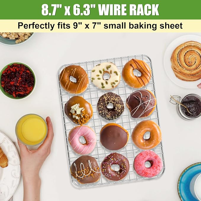 Homikit 8.7"x6.3" Stainless Steel Mini Cooling Rack Set Fit 9x7 Sheet Pan | 2 Pack Small Baking Bacon Racks, Wire Oven Rack for Cookie Bread Pizza, Metal Grilling Grids, Rust Free, Dishwasher Safe