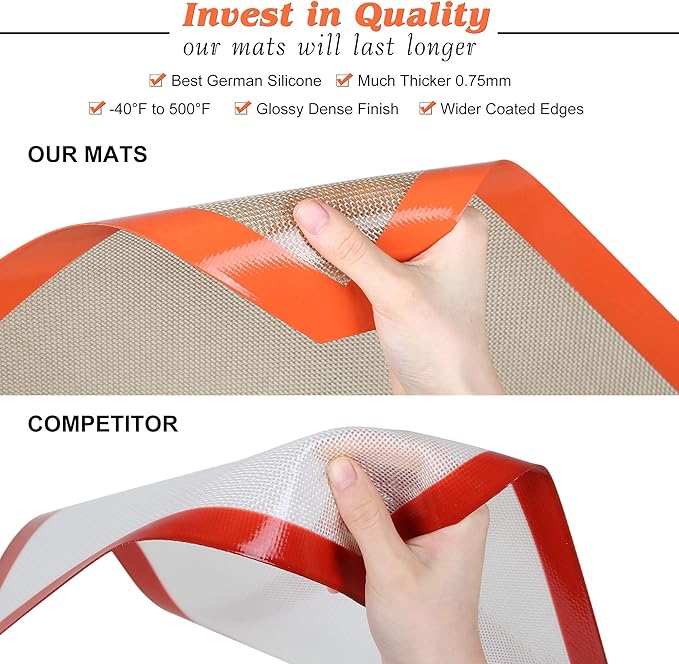 Best German Silicone Baking Mats - 9 inch | Set of 2 Square Non-Stick Reusable Air Fryer Linner, Non Slip, BPA Free, PFOA Free, Non-toxic, Dishwasher Safe