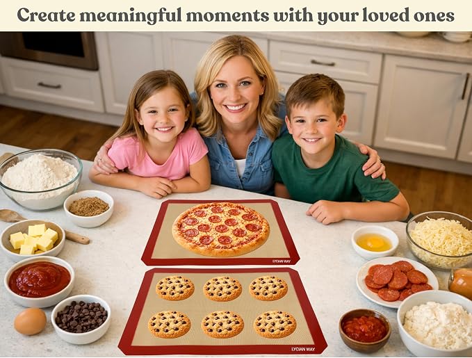 Silicone Baking Mats Set of 2, Half Sheet Nonstick Reusable Extra Thick Baking Sheet Liners for Cookies, Macarons, Bread, Pizza, Pastry, Red