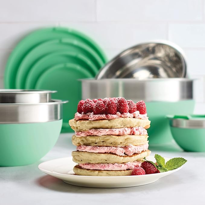 Tramontina 10 Pc Covered Stainless Steel and Silicone Mixing Bowl Set | Mint Green