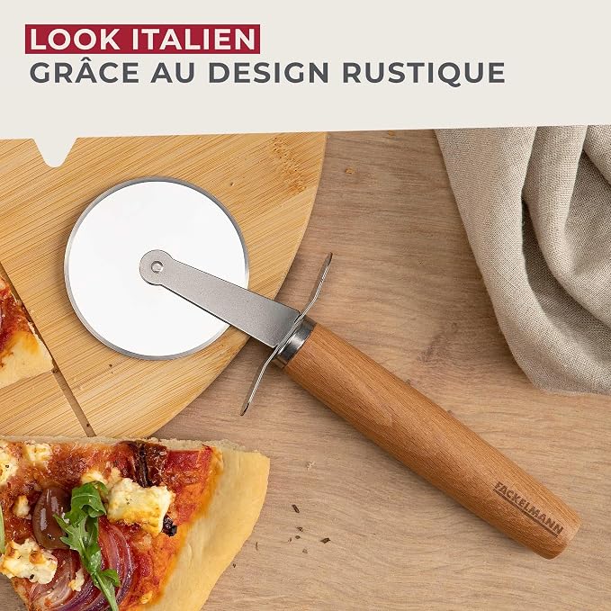 Fackelmann Pizza Cutter for Pizza and Tarte Flambée - Pizza Wheel with Sharp Stainless Steel Blade - Pizza Roller with Ergonomic Beech Wood Handle - Approx 21cm