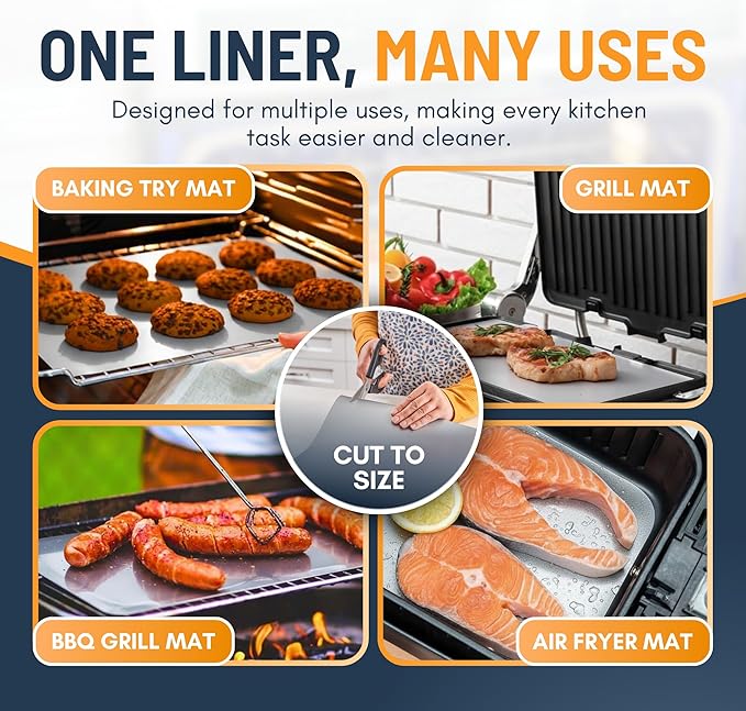 Oven Liners for Bottom of Oven - 2 Pack Large Heavy Duty Mats, 17”x25” Non-Stick Reusable Liner for Electric, Gas, Toasters, Grills - BPA & PFOA Free Kitchen Accessory to Keep It Clean (Silver)