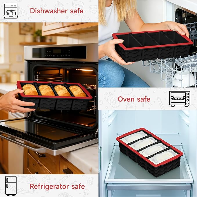 3-Pack Silicone Freezer Trays with Lid, Soup Freezer Container Molds, Silicone Freezer Molds, Ice Cube Tray for freezing Soup Sauce Broth Leftovers, Dishwasher & Oven Safe (1-cup,red)