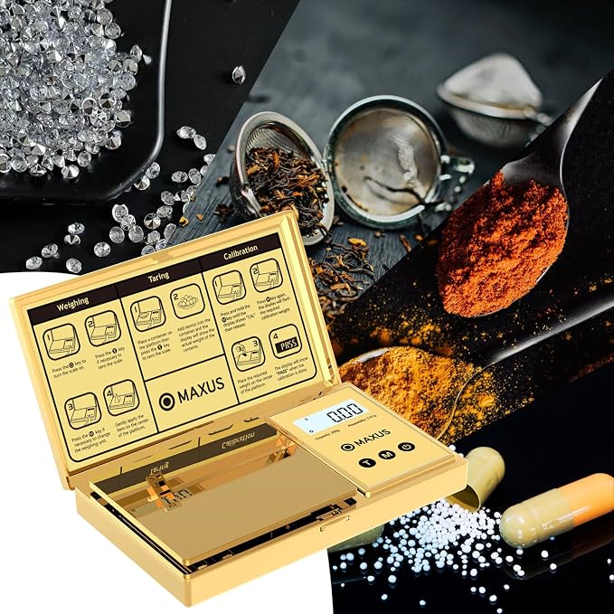 Digital Gram Scale 200g x 0.01g, Gold Pocket Scale for Jewelry, Food | Gold Plated Cover and Platform, Measures Grams and Ounces, Compact Scale for Grains, Gems, Coins and Small Items