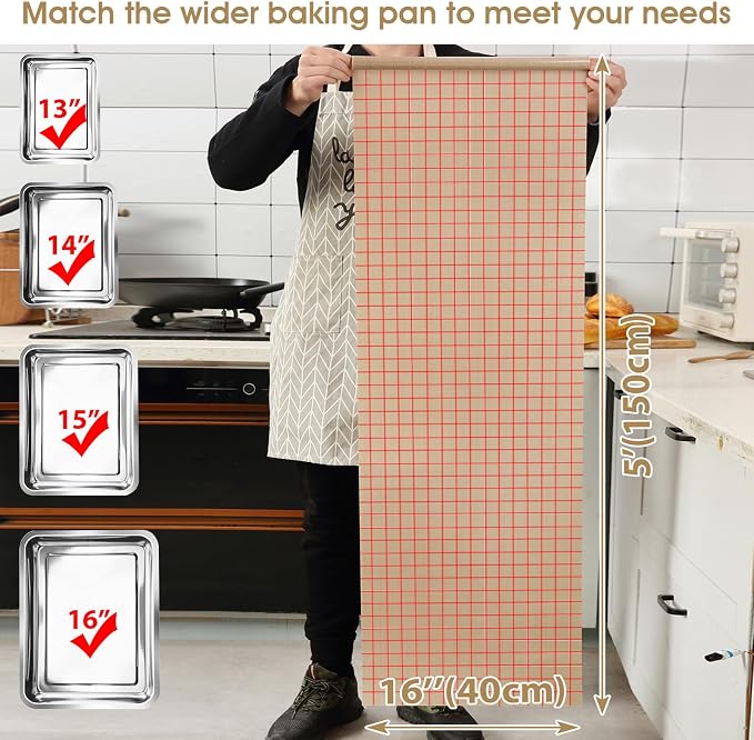 Silicone Baking Mat Roll 16IN*5FT Free Cutting, Non-Slip Pastry Mat, Non-Stick Reusable Air Fryer Liner, Oven Liners, Counter Mat, Freeze Dryer Mat, Easily Cut to Size Fit All Ovens Pans Tins Dishes