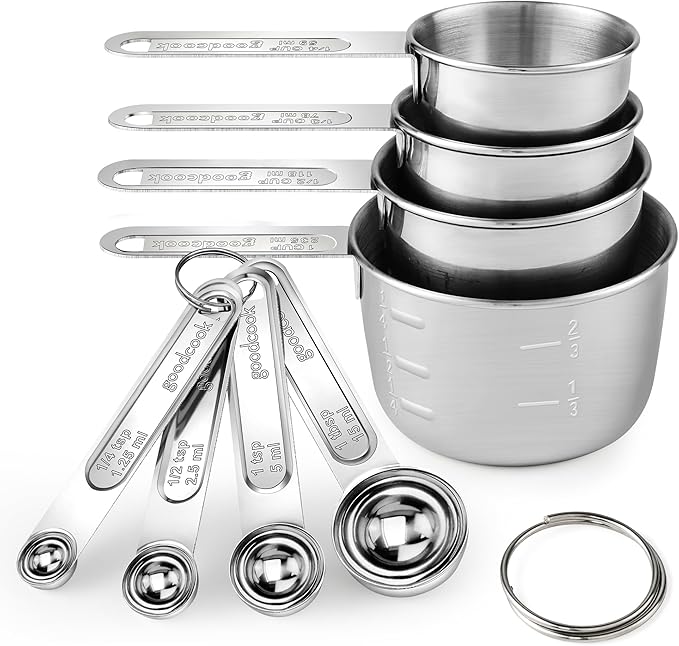 Measuring Cups and Spoons Set (8 Piece), Stainless Steel Measuring，4 Spoons, 4 Cups, Metal Measuring Cups for Cooking & Baking