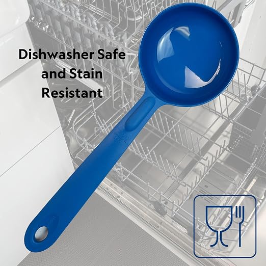 Rite-Size 8 oz. Solid Round Circle Server Portion Utensil, Copolymer Plastic Heat Resistant Professional Cooking Tool, Blue