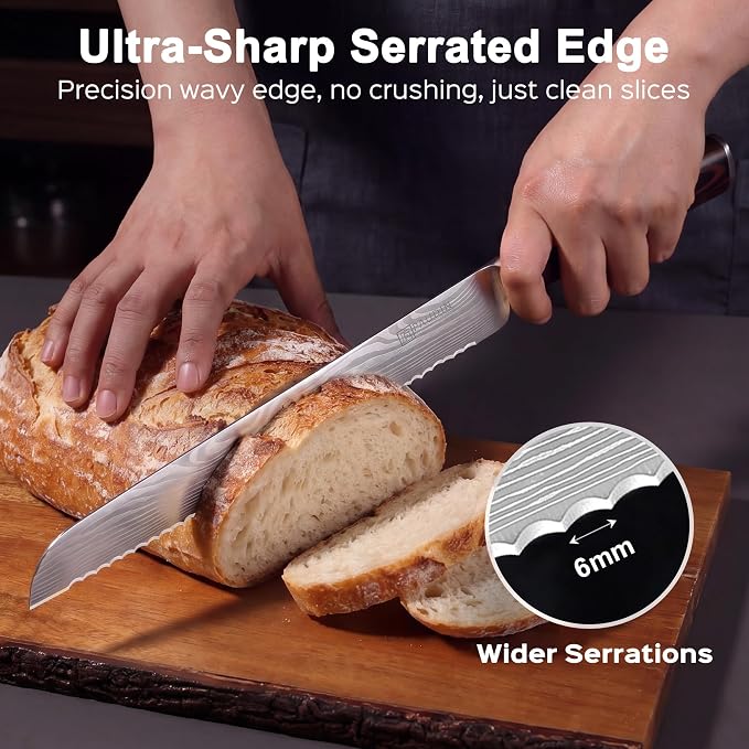 PAUDIN Bread Knife, 10 inch Serrated Knife, German Stainless Steel Bread Knife for Homemade Bread, Razor Sharp Edge for Efficient Slicing Sourdough Bread, Bagels, Cake
