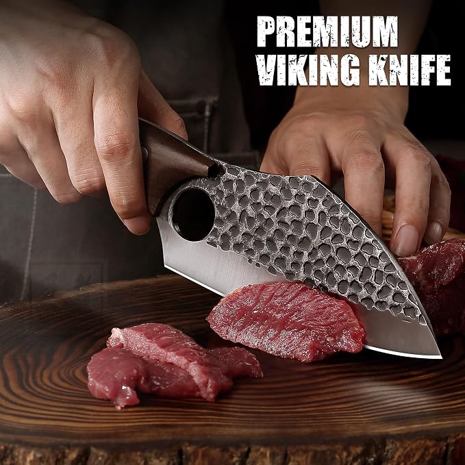 ENOKING Viking Boning Knife with Sheath, 6.1" Japanese Kitchen Knife for Meat Cutting, Hand Forged Chef Knife Meat Cleaver for Kitchen, Camping, Outdoor