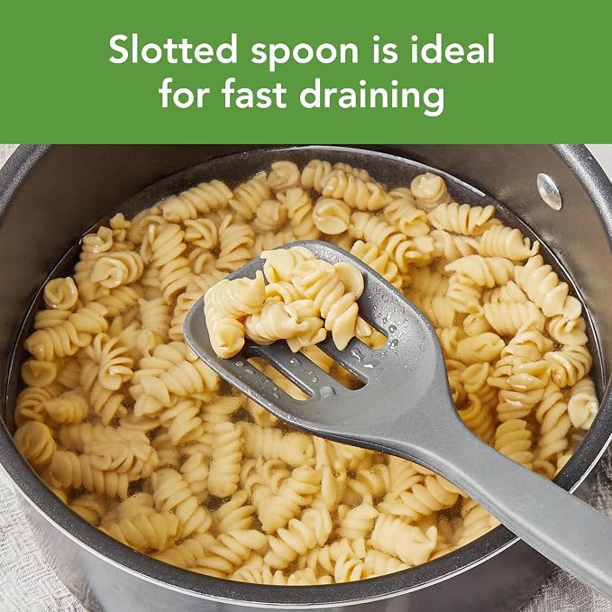 Tovolo Elements Silicone Spoon Set of 2 Mixing and Slotted Spoon Bundle for Non Stick Cooking Mixing Serving, Dishwasher Safe Heat Resistant Slotted Spoon and Mixing Serving Spoon, Charcoal Gray