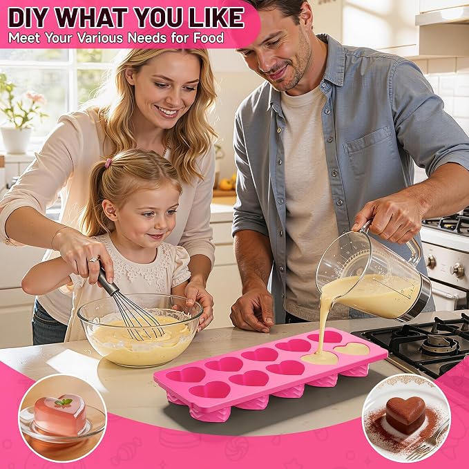 Ice Cube Tray with Lid – 3 Pack 2 Tbsp Ice Trays for Freezer, Stackable, BPA-Free, Easy Release Large Ice Cube Molds for Chocolate, Cocktails, Iced Coffee, Whiskey & Juice (10-heart cube,rose red)