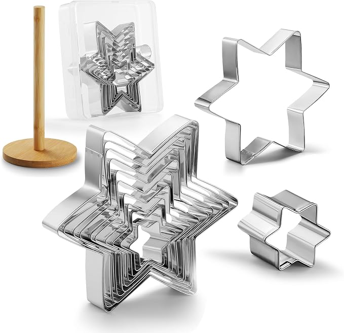 Star Cookie Cutter Set, 10 PCS Star Shaped Biscuit Molds, 3D Christmas Tree Cookies with Like Cookie Display, 5.5in~1.2in Cutter for Holiday Winter Christmas, Come with Storage Box