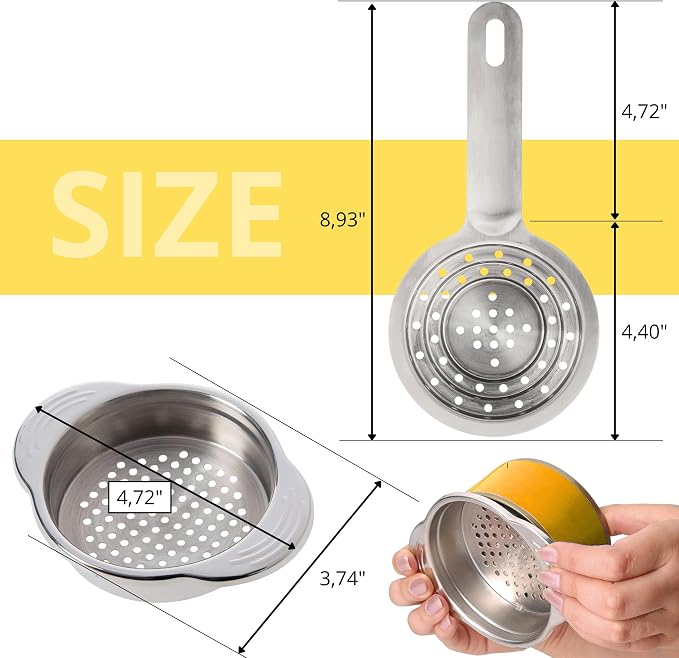 Pack of 2 Universal Can Colanders – Multipurpose Food Grade Colander with Handle for Large and Small Cans Vegetable Fruit Tuna Fish Strainer Small Strainer Set Stainless Steel