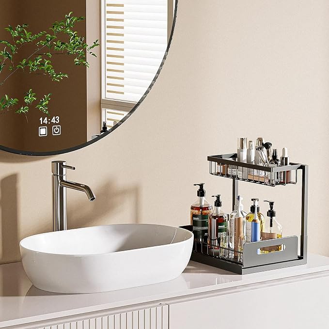 Under Sink Organizer and Storage, Slide Out Cabinet Organizer, Pull Out Sink Shelf for Kitchen Bathroom Laundry, Black, 1 Pack