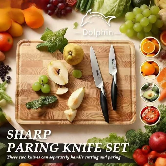 2-Piece Sharp Paring Knife Set German Steel Fruit Vegetable Peeling | German 1.4116 Steel, 15° Edge, Full Tang, Rust Resistant, Dishwasher Safe, Ergonomic ABS Handle, 3.5 & 5 Inch