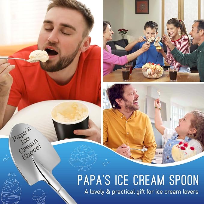 Papa Grandpa Gifts for Birthday, Papas Dad Christmas White Elephant Gifts, Funny Papa's Ice Cream Shovel Spoon Presents for Daddy Father Step Bonus Dad Grandfather from Daughter Son Grandkids