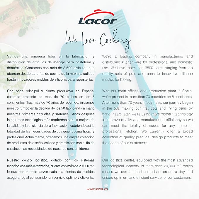 Lacor - 64455 - Ocean Kitchen Brush, Silicone Brush, Kitchen Utensils, Ergonomic Handle, Non-Stick, High Temperature Resistant, Dishwasher Safe, Length 27.5 cm