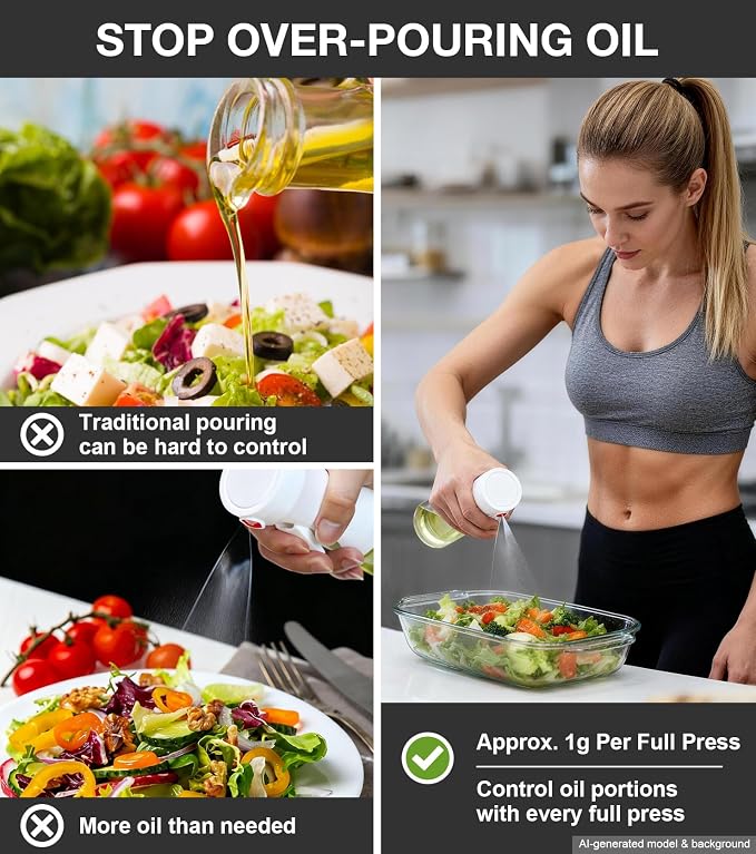 Oil Sprayer for Cooking, Olive Oil Sprayer, Approx. 1g Per Press (2) | Patented Spray Structure, Glass Bottle, Wide Fan Mist, Built-in Filter for Air Fryer, Salad, BBQ and Baking