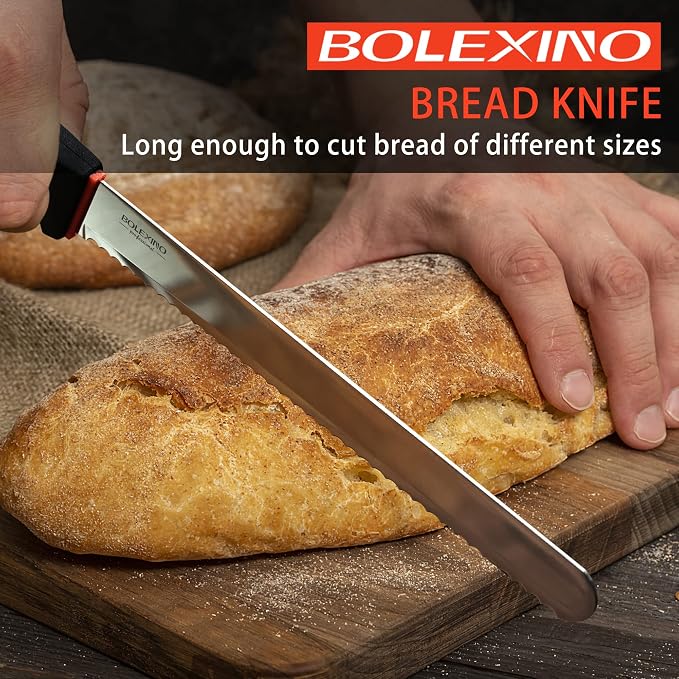 10 Inch Wavy Edge Serrated Bread Knife for Sourdough, With Non-Slip Softgrip, Sharp & Long Blade For Homemade Bread, Cake, Bagel, 2.5MM Thickened Japanese High Carbon Stainless Steel