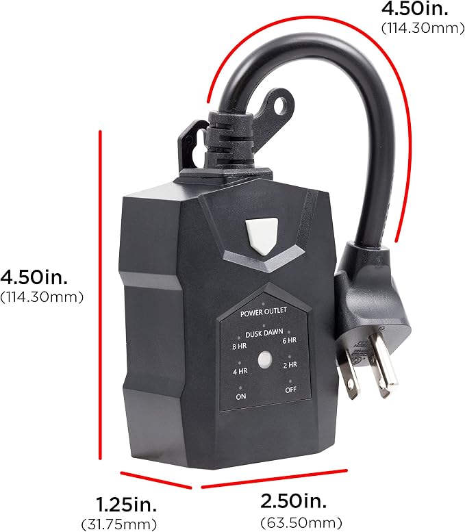 UltraPro Outdoor Dusk to Dawn Outlet Timer with Countdown, Dual Outlet Light Sensor Plug, 8/6/4/2 Hour Settings, Weather‑Resistant Seasonal & Landscape Lighting Control, 2 Pack, Black, 71070