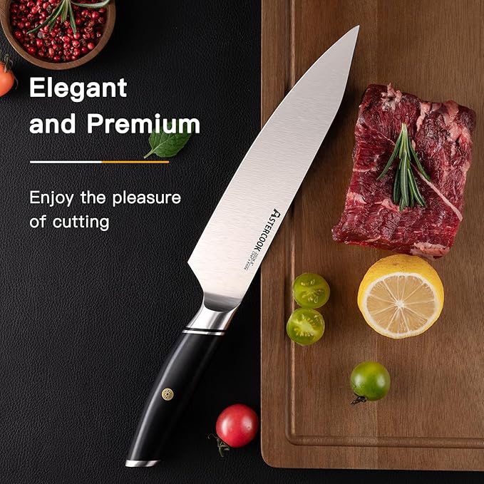 Astercook Chef Knife, 8 Inch Professional Kitchen Chef Knife, German High Carbon Stainless Steel Ultra Sharp Knife, Chefs Knives with Ergonomic Handle and Gift Box (ABS Handle), Mothers Day Gifts