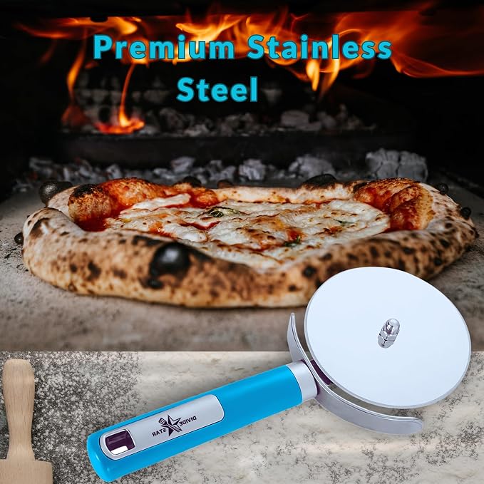 DIVIDESTAR Pizza Cutter Wheel, 4", Blue | Sharp Stainless Steel Blade, Ergonomic Grip, Dishwasher Safe, For Thick Crust, Flatbreads, Dough