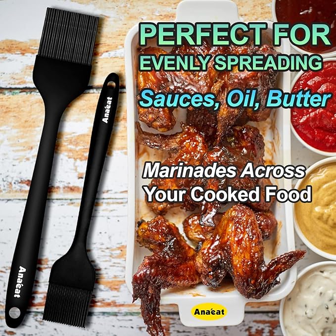 Anaeat 6", 8", 10" Professional Stainless Steel Icing Spatulas Set of 3 & Anaeat 2 Pack Heat Resistant Silicone Basting Pastry Brushes