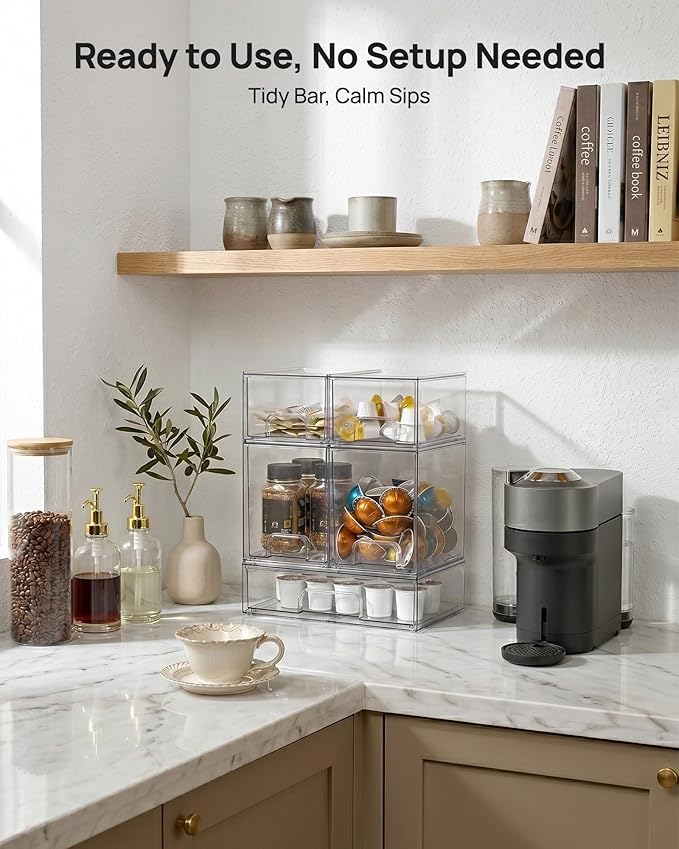 Vtopmart Clear Stackable Storage Drawers Set of 7, Plastic Organizer Bins | Multi-purpose Boxes for Baby Bottle Storage, Ideal for Kichen, Vanity, Bathroom, Undersink, Cabinet, Pantry Organization