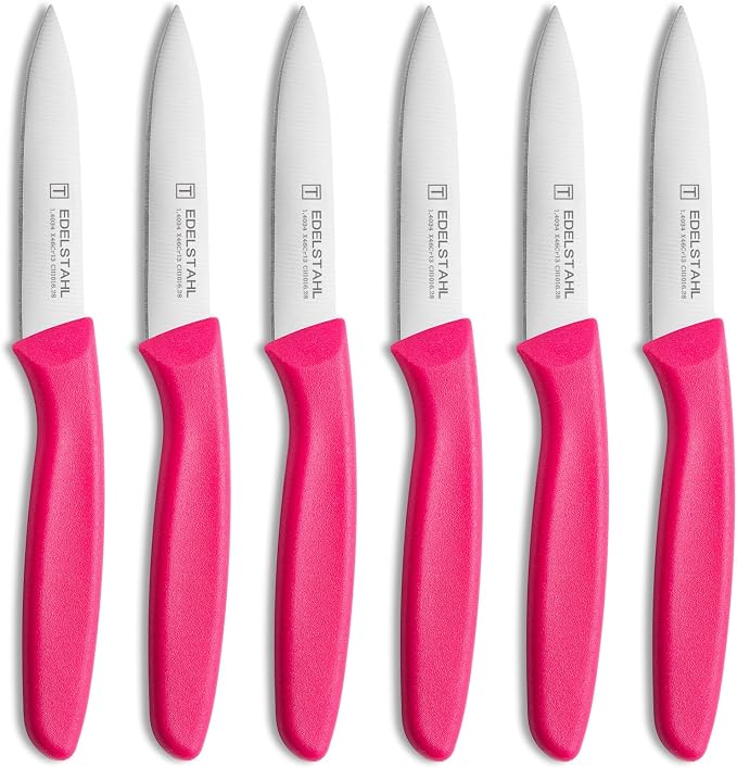 Paring Knives Set,Stainless Steel Paring Knife Set of 6,Sharp Vegetable&Fruit Knifes,Small Knife Set,Ergonomic Handle Paring Knives,Straight Edge Paring Knife Set,Pink Peeling Knife