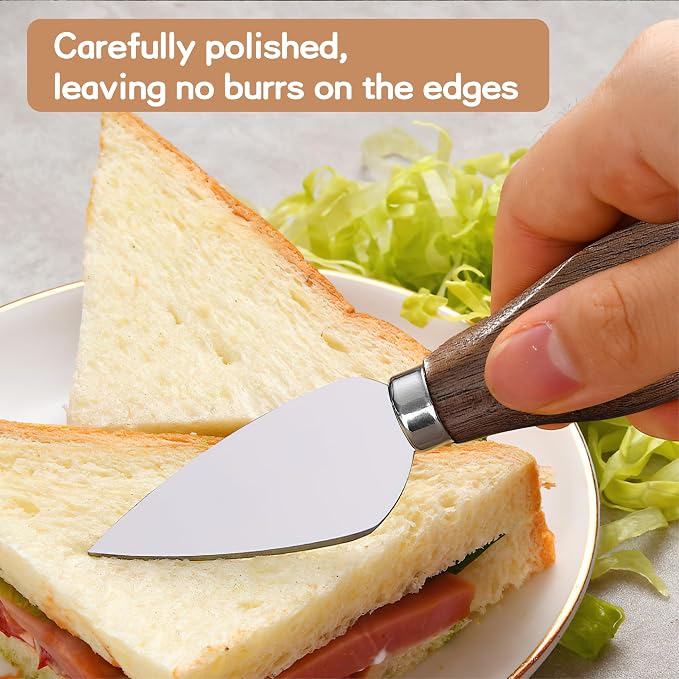 Cheese Knife Set, 6 Pcs Charcuterie Board Accessories - Cheese Knife, Spreader, Fork, Slicer, Cheese Cutter, Butter Knife, Stainless Steel Cheese Knives for Housewarming Gift (Walnut Handle)