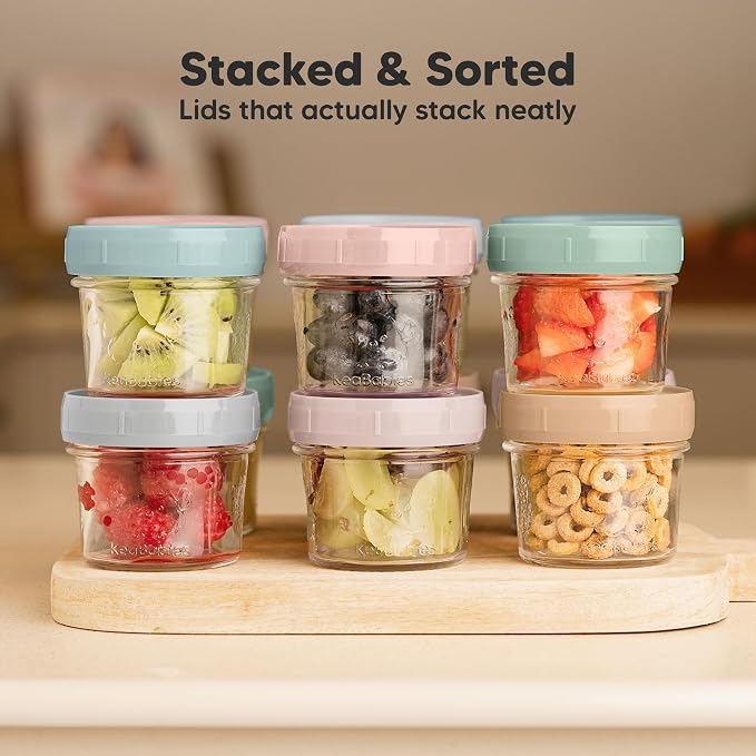 12pk 4oz Glass Baby Food Containers with Lids, Leak-Proof (Musk Dusk) | Microwavable Small Glass Jars, Baby Purees, Toddler Snack Storage Containers, BPA-Free, Dishwasher-safe, Freezer Safe
