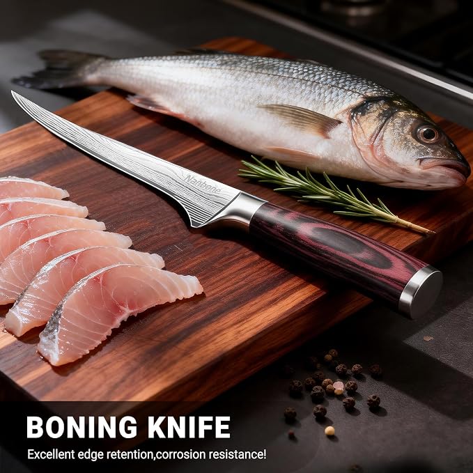 Boning Knife 8 Inch Super Sharp Fillet Knife High Carbon Stainless Steel Kitchen Knife with Wooden Handle, Chinese Boning Knives for Meat Poultry Chicken Deboning Knifes