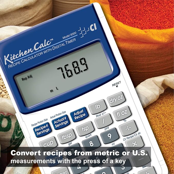 Calculated Industries 8300 KitchenCalc Recipe Conversion and Culinary Math Calculator with Digital Timer for Chefs, Culinary Students, Home Cooks and Bakers | Scale Recipes, Menu Plans, Portion Sizes | For Chefs, Culinary Students, Home Cooks & Bakers,...