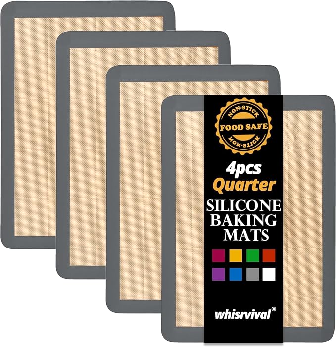 4 Pcs Silicone Baking Mat Fits Small Quarter Sheet Pans | Reusable Liners For Nonstick Baking, Easy Cleanup, For Cookies, Veggies And Pastry, Grey