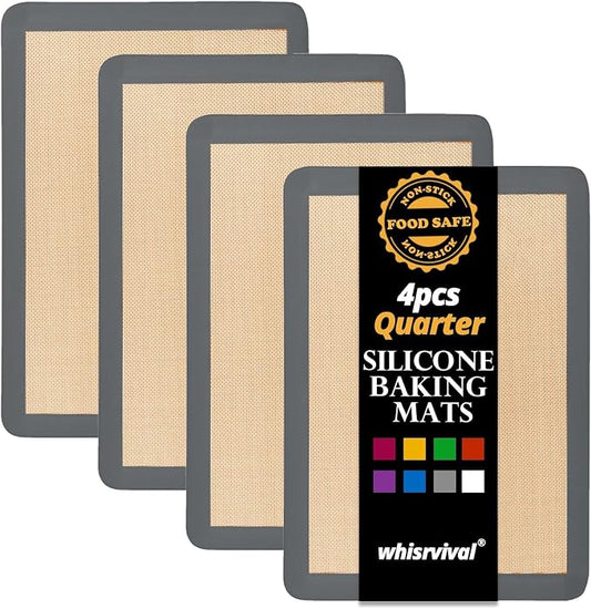 4 Pcs Silicone Baking Mat Fits Small Quarter Sheet Pans | Reusable Liners For Nonstick Baking, Easy Cleanup, For Cookies, Veggies And Pastry, Grey