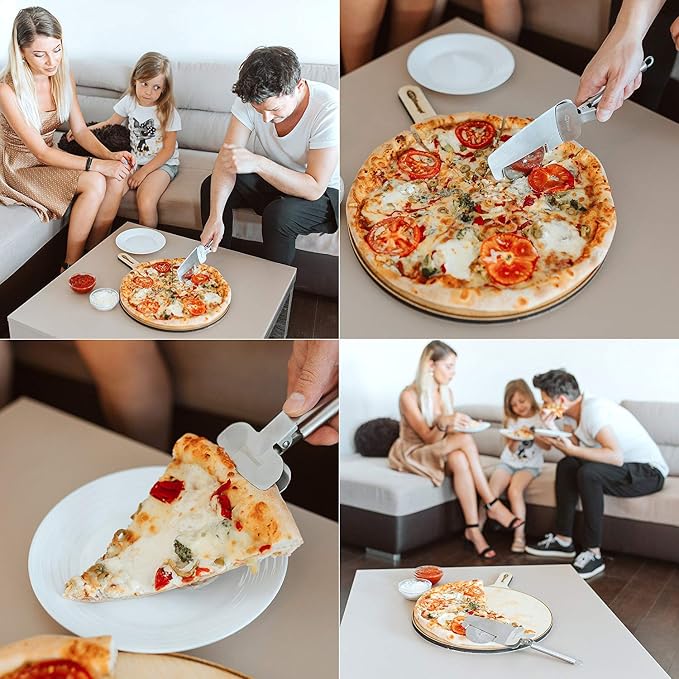 Pizza Cutter Wheel 4 in 1 design, Super Sharp Slicer, very easy to Cut & Serve, all Stainless Steel, Dishwasher safe