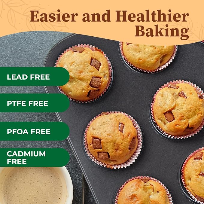 CARTMAN 12-Cup Muffin Pan & 200 Liners, Nonstick Carbon Steel Cupcake Tin | Includes 200 liners, durable carbon steel, nonstick release, for cupcakes, muffins, egg bites, brownies, oven safe 450°F