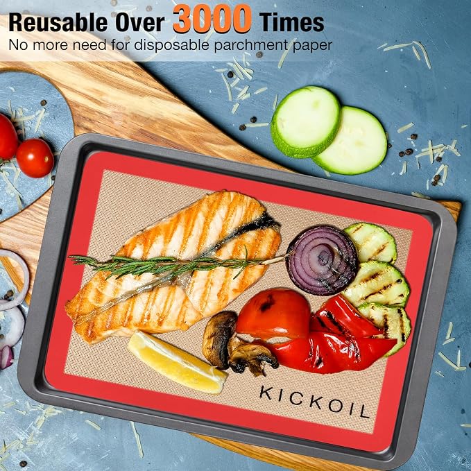 Silicone Baking Mats Set of 3, Non-Stick Reusable BPA-Free Oven Liners,100% Food-Grade Silicone Baking Sheets for Cookies, Macarons, Bread and Pastry,16.5'' x 11.6''(Half)
