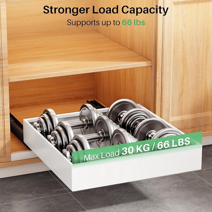 2Pack Pull out Cabinet Organizer, 21"Deep, Heavy Duty Full-extension Slide out Drawers for Kitchen Cabinet, Roll out Shelf Storage with Nano Adhesive for Pots,12"W x 21"D x 3.1"H, White