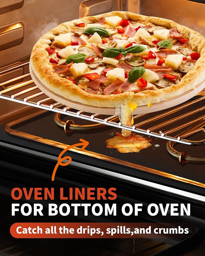Oven Liners for Bottom of Oven - 2 Pack Large Heavy Duty Oven Mats, 17"x 25" Reusable Matt Liner for Electric, Gas, Toaster Ovens & Grills, BPA & PFOA Free, Kitchen Essentials, Black