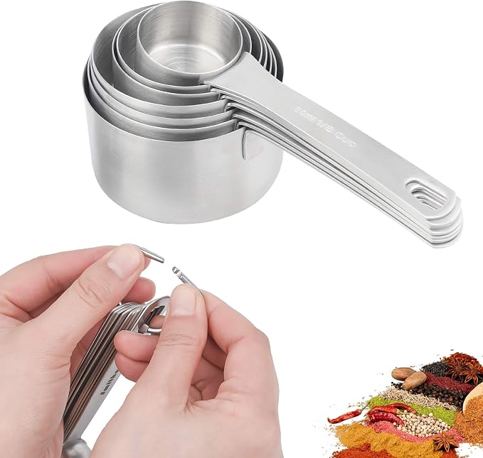 Measuring Cups Set, 18/8 Stainless Steel Measuring Cups Set with Magnetic Conversion Chart, Dry&Liquid Metal Measuring Cups for Baking&Kitchen, Metric&US 8 Measuring Cups with 2/3cup&3/4cup