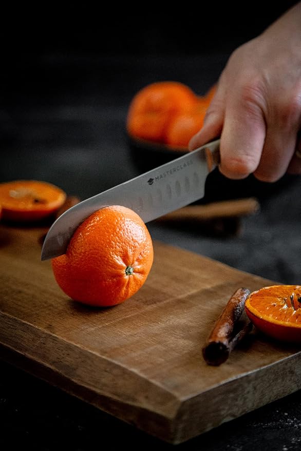 MasterClass Santoku Knife with EdgeKeeper Knife Sharpener Sheath, Stainless Steel, 14 cm